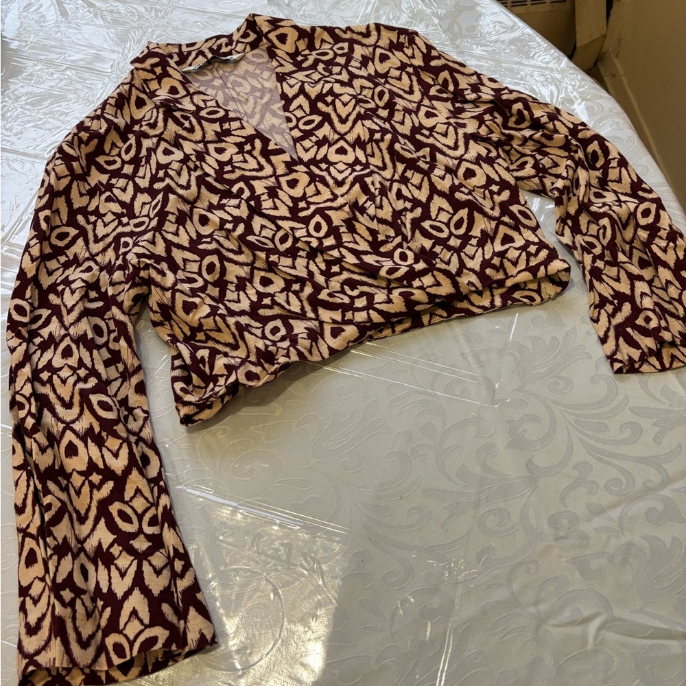 Zara Women's Geometric Blouse in Cream and Brown